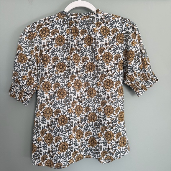 Downeast Boho Floral Print Puff Short Sleeve Button Down Blouse Top Cottagecore - Picture 8 of 11
